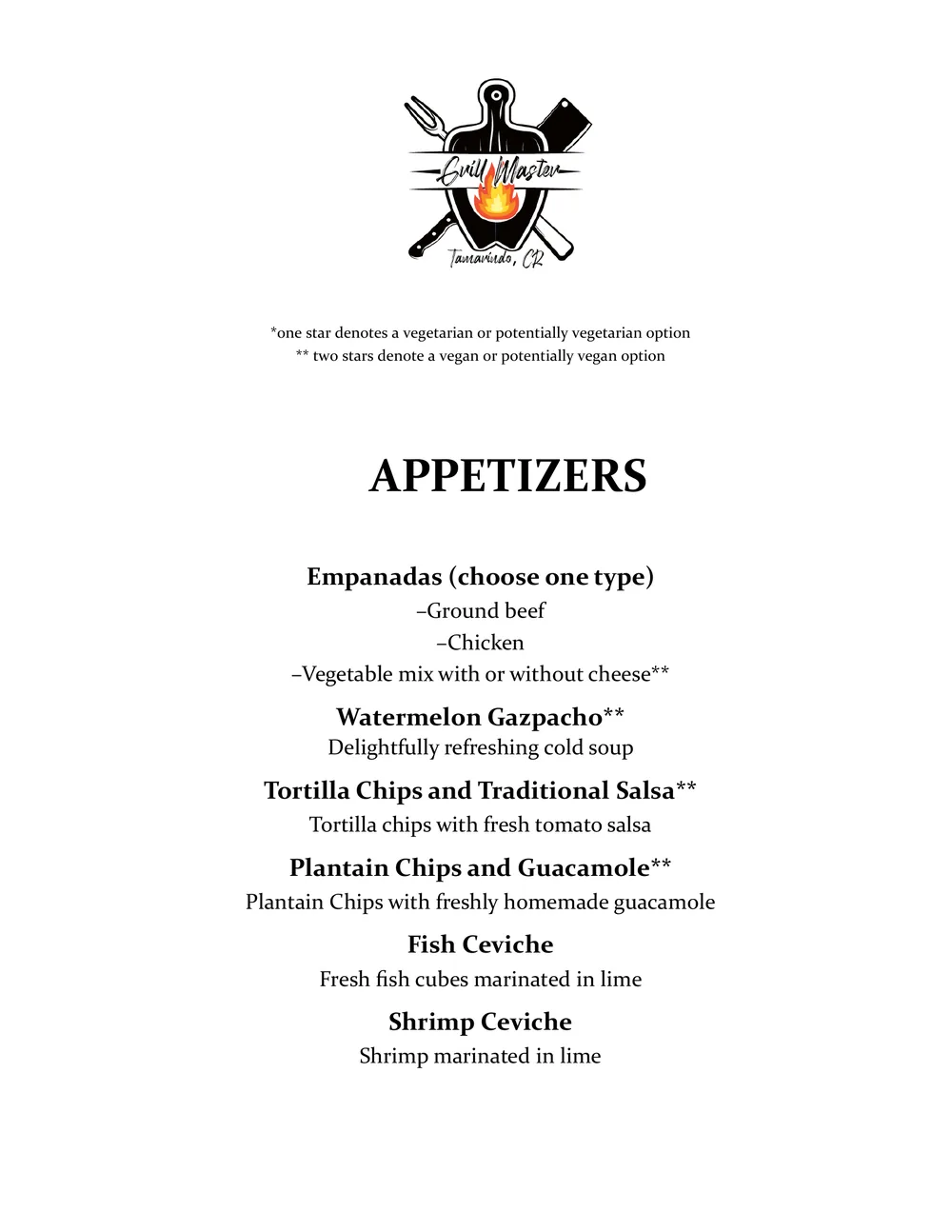Grill Master Tamarindo menu, page 1